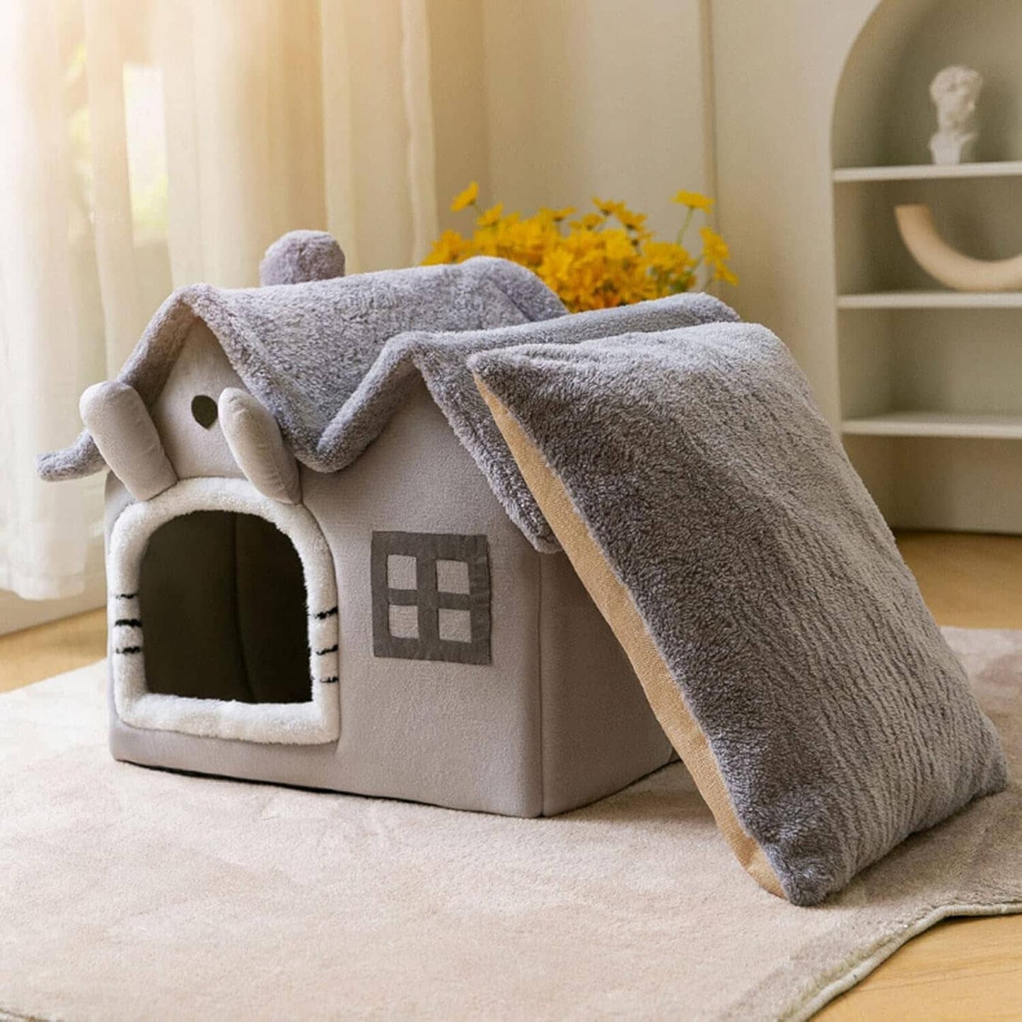 Niche Chien - ComfortableDogHouse™ - Gris Toiture Double - Dorlote Ton Chien